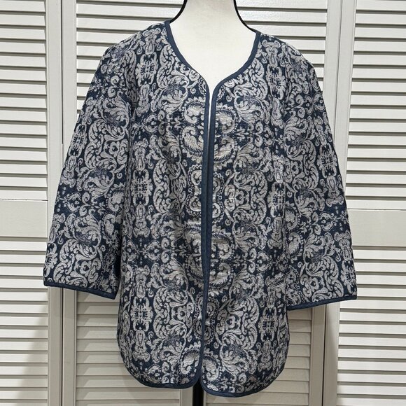 Coldwater Creek Jacquard Open Front Jacket Blue/Gray – Size 16 - Picture 1 of 8